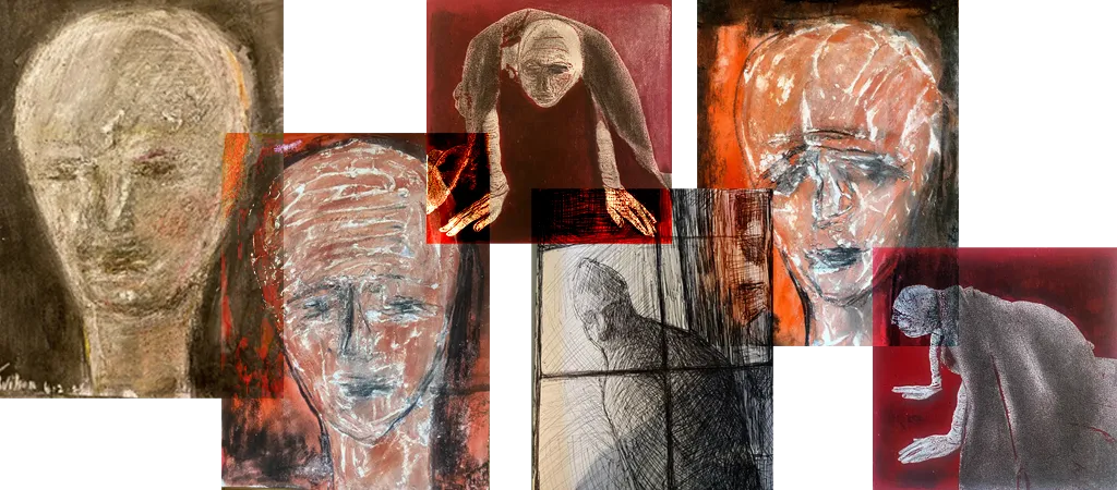 Montage of six portrait drawings.