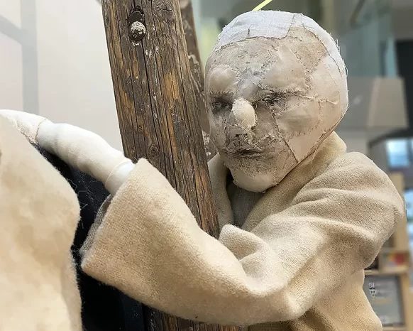 Climbing boy on ladder close-up.